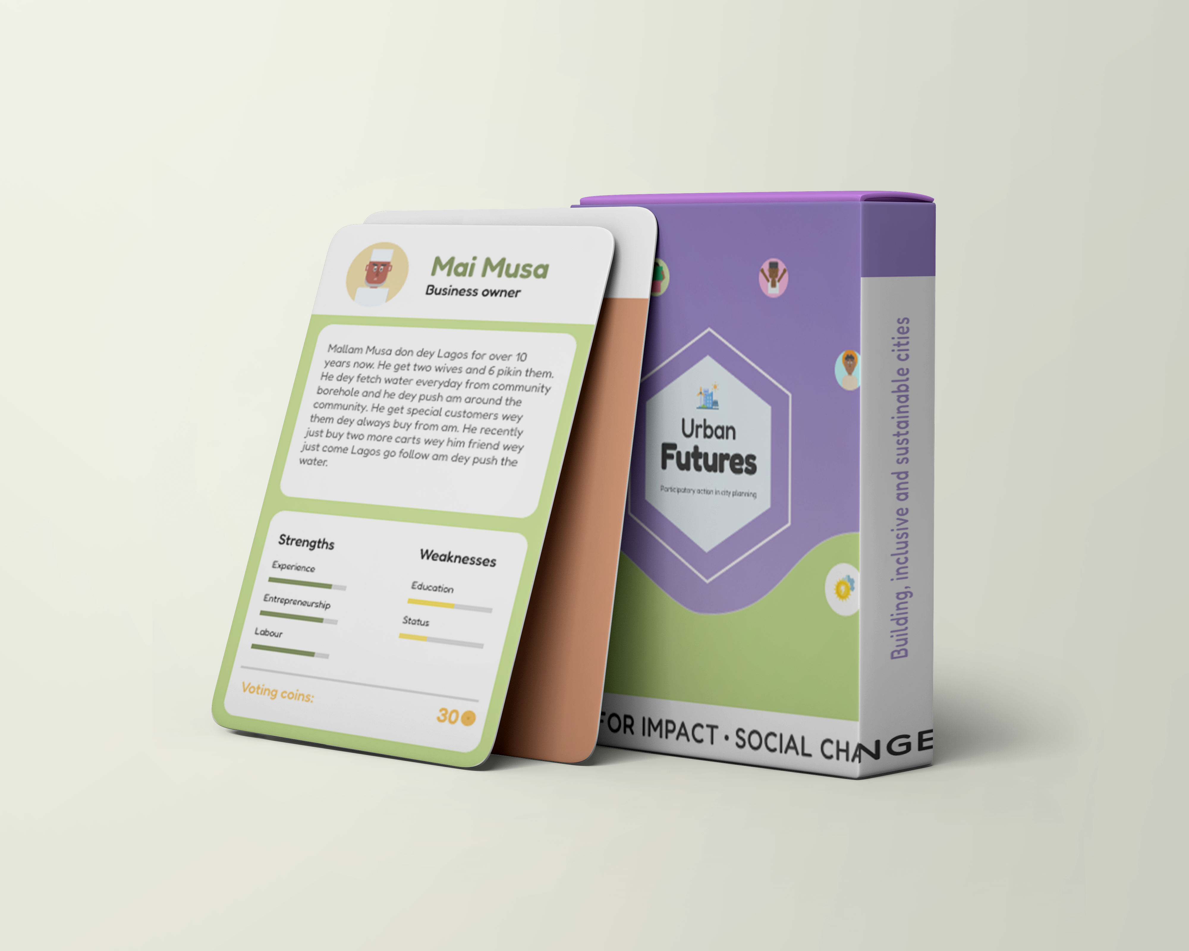 Urban Futures card game box mockup